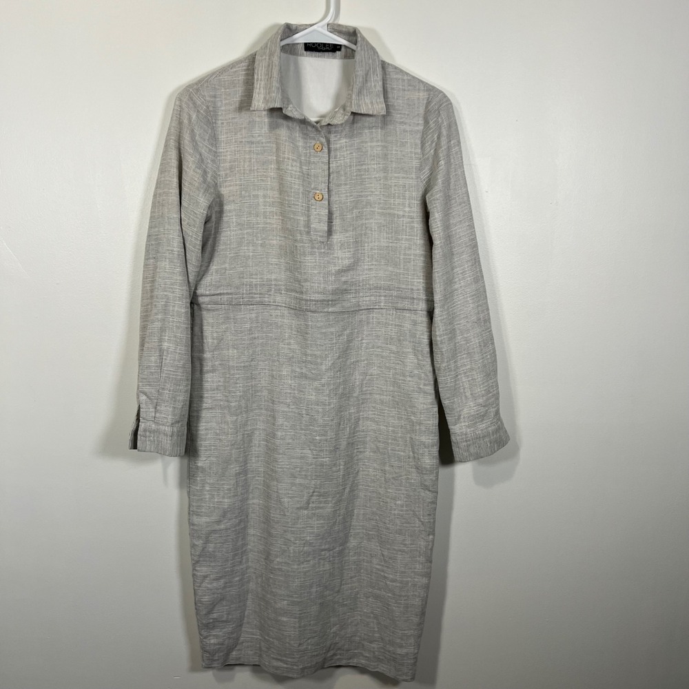ROOLEE Mom Women Nursing Hidden Zipper Midi Dress Gray Linen Blend Small